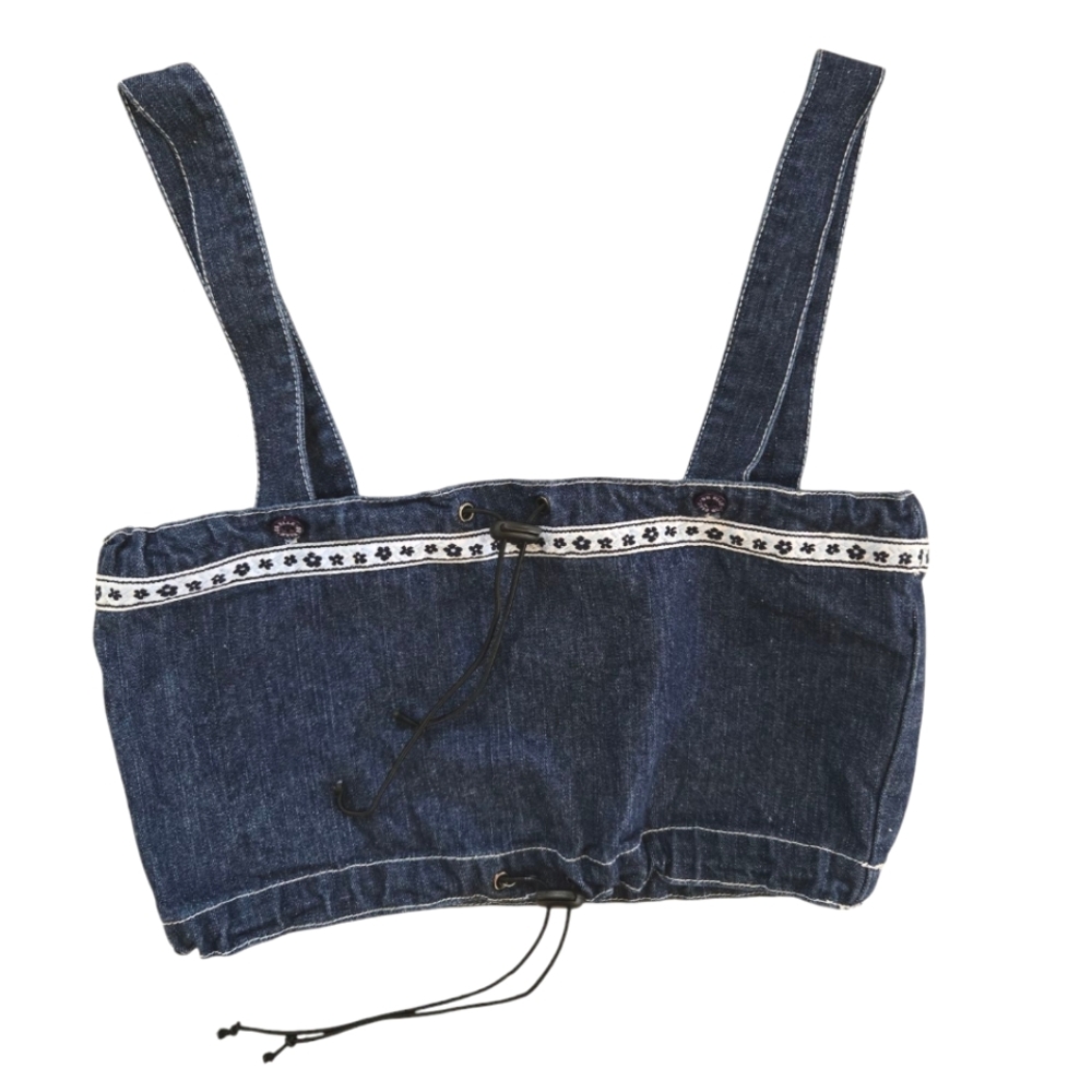 Vintage Y2K David Brandon Dark Blue Denim Drawstring Crop Top